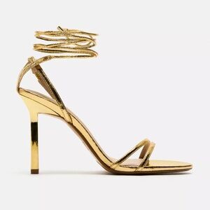 Zara Gold Lace Up Sandal Heels
